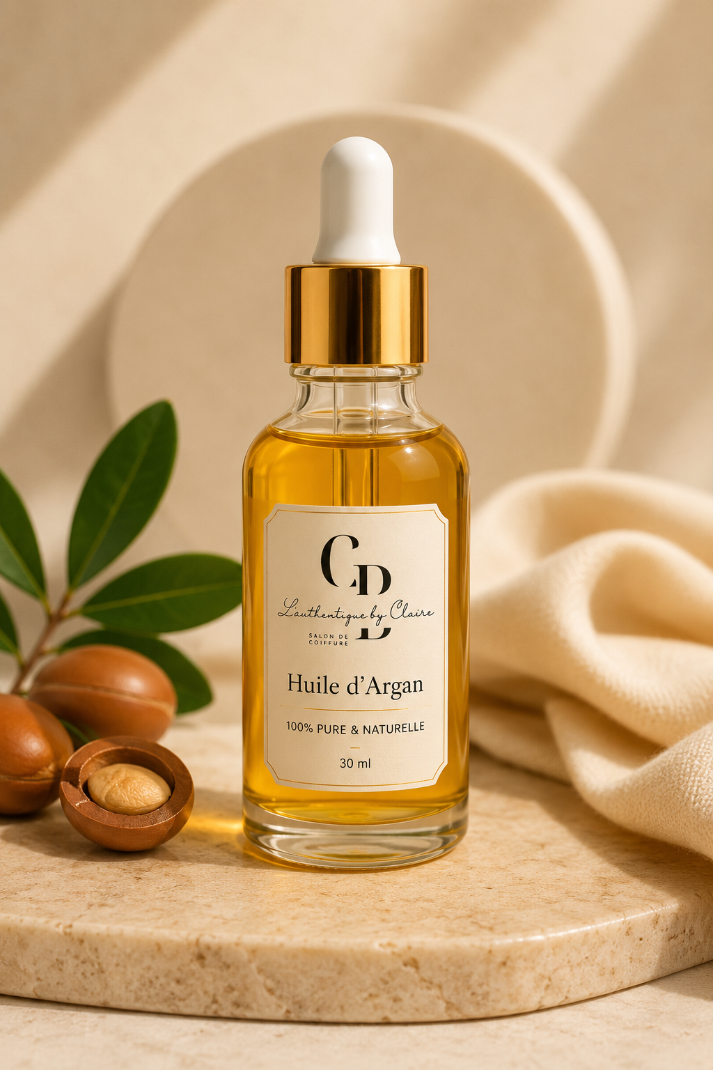 Flacon d'huile d'argan L'Authentique by Claire, 30 ml, 100% pure et naturelle